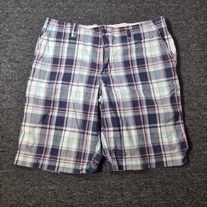 Gap Rugged Short Men 36 Plaid Flat Front Blue Pink Cotton Casual Summer Preppy